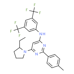 ChemSpider 2D Image | N-[3,5-Bis(trifluoromethyl)phenyl]-6-(2-ethyl-1-pyrrolidinyl)-2-(4-methylphenyl)-4-pyrimidinamine | C25H24F6N4