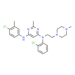 ChemSpider 2D Image | N'-(4-Chloro-3-methylphenyl)-N-(2-chlorophenyl)-2-methyl-N-[2-(4-methyl-1-piperazinyl)ethyl]-4,6-pyrimidinediamine | C25H30Cl2N6