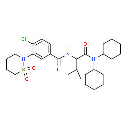 ChemSpider 2D Image | 4-Chloro-N-[1-(dicyclohexylamino)-3-methyl-1-oxo-2-butanyl]-3-(1,1-dioxido-1,2-thiazinan-2-yl)benzamide | C28H42ClN3O4S