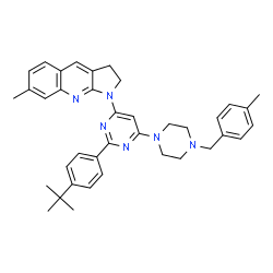 ChemSpider 2D Image | 7-Methyl-1-{6-[4-(4-methylbenzyl)-1-piperazinyl]-2-[4-(2-methyl-2-propanyl)phenyl]-4-pyrimidinyl}-2,3-dihydro-1H-pyrrolo[2,3-b]quinoline | C38H42N6
