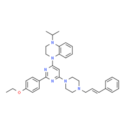 ChemSpider 2D Image | 1-[2-(4-Ethoxyphenyl)-6-{4-[(2E)-3-phenyl-2-propen-1-yl]-1-piperazinyl}-4-pyrimidinyl]-4-isopropyl-1,2,3,4-tetrahydroquinoxaline | C36H42N6O