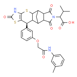 ChemSpider 2D Image | 3-Methyl-2-[(9S)-9-(3-{2-[(3-methylphenyl)amino]-2-oxoethoxy}phenyl)-6,13,15-trioxo-3,7-dithia-5,14-diazapentacyclo[9.5.1.0~2,10~.0~4,8~.0~12,16~]heptadec-4(8)-en-14-yl]butanoic acid | C33H33N3O7S2