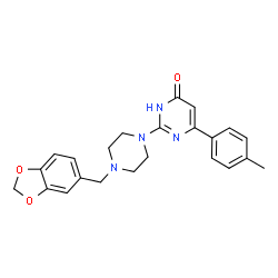 ChemSpider 2D Image | 2-[4-(1,3-Benzodioxol-5-ylmethyl)-1-piperazinyl]-6-(4-methylphenyl)-4(1H)-pyrimidinone | C23H24N4O3