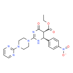 ChemSpider 2D Image | Ethyl 4-(4-nitrophenyl)-6-oxo-2-[4-(2-pyrimidinyl)-1-piperazinyl]-1,4,5,6-tetrahydro-5-pyrimidinecarboxylate | C21H23N7O5