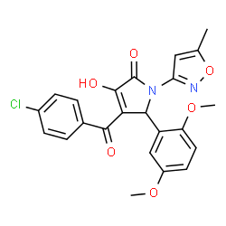 ChemSpider 2D Image | 4-(4-Chlorobenzoyl)-5-(2,5-dimethoxyphenyl)-3-hydroxy-1-(5-methyl-1,2-oxazol-3-yl)-1,5-dihydro-2H-pyrrol-2-one | C23H19ClN2O6