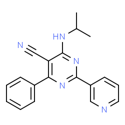 ChemSpider 2D Image | 4-(Isopropylamino)-6-phenyl-2-(3-pyridinyl)-5-pyrimidinecarbonitrile | C19H17N5