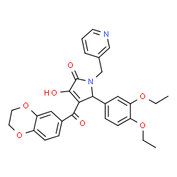 ChemSpider 2D Image | 5-(3,4-Diethoxyphenyl)-4-(2,3-dihydro-1,4-benzodioxin-6-ylcarbonyl)-3-hydroxy-1-(3-pyridinylmethyl)-1,5-dihydro-2H-pyrrol-2-one | C29H28N2O7