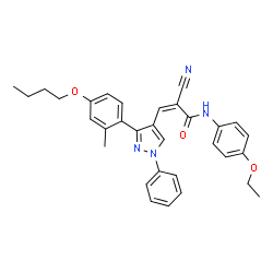 ChemSpider 2D Image | (2Z)-3-[3-(4-Butoxy-2-methylphenyl)-1-phenyl-1H-pyrazol-4-yl]-2-cyano-N-(4-ethoxyphenyl)acrylamide | C32H32N4O3