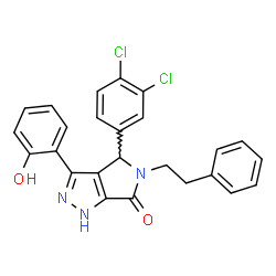 ChemSpider 2D Image | 4-(3,4-Dichlorophenyl)-3-(2-hydroxyphenyl)-5-(2-phenylethyl)-4,5-dihydropyrrolo[3,4-c]pyrazol-6(1H)-one | C25H19Cl2N3O2