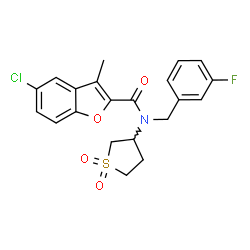 ChemSpider 2D Image | 5-Chloro-N-(1,1-dioxidotetrahydro-3-thiophenyl)-N-(3-fluorobenzyl)-3-methyl-1-benzofuran-2-carboxamide | C21H19ClFNO4S