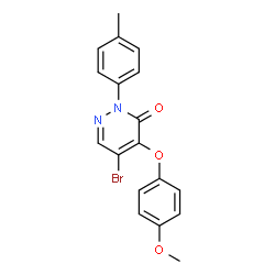 ChemSpider 2D Image | 5-Bromo-4-(4-methoxyphenoxy)-2-(4-methylphenyl)-3(2H)-pyridazinone | C18H15BrN2O3