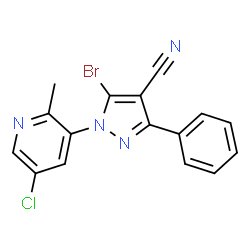 ChemSpider 2D Image | 5-Bromo-1-(5-chloro-2-methyl-3-pyridinyl)-3-phenyl-1H-pyrazole-4-carbonitrile | C16H10BrClN4