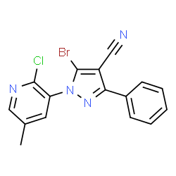 ChemSpider 2D Image | 5-Bromo-1-(2-chloro-5-methyl-3-pyridinyl)-3-phenyl-1H-pyrazole-4-carbonitrile | C16H10BrClN4