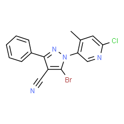 ChemSpider 2D Image | 5-Bromo-1-(6-chloro-4-methyl-3-pyridinyl)-3-phenyl-1H-pyrazole-4-carbonitrile | C16H10BrClN4
