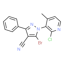 ChemSpider 2D Image | 5-Bromo-1-(2-chloro-4-methyl-3-pyridinyl)-3-phenyl-1H-pyrazole-4-carbonitrile | C16H10BrClN4