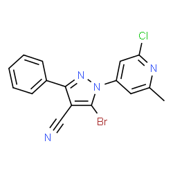 ChemSpider 2D Image | 5-Bromo-1-(2-chloro-6-methyl-4-pyridinyl)-3-phenyl-1H-pyrazole-4-carbonitrile | C16H10BrClN4