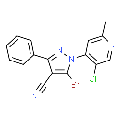 ChemSpider 2D Image | 5-Bromo-1-(5-chloro-2-methyl-4-pyridinyl)-3-phenyl-1H-pyrazole-4-carbonitrile | C16H10BrClN4