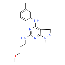 ChemSpider 2D Image | N6-(3-methoxypropyl)-1-methyl-N4-(3-methylphenyl)pyrazolo[3,4-d]pyrimidine-4,6-diamine | C17H22N6O