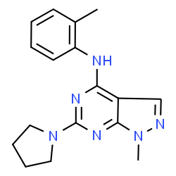 ChemSpider 2D Image | 1-methyl-N-(2-methylphenyl)-6-(pyrrolidin-1-yl)pyrazolo[3,4-d]pyrimidin-4-amine | C17H20N6