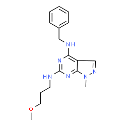 ChemSpider 2D Image | N~4~-Benzyl-N~6~-(3-methoxypropyl)-1-methyl-1H-pyrazolo[3,4-d]pyrimidine-4,6-diamine | C17H22N6O