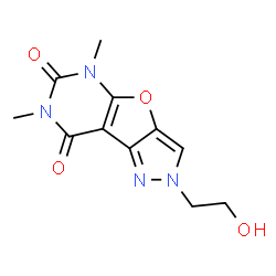 ChemSpider 2D Image | 2-(2-Hydroxyethyl)-5,7-dimethyl-2H-pyrazolo[3',4':4,5]furo[2,3-d]pyrimidine-6,8(5H,7H)-dione | C11H12N4O4