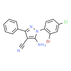 ChemSpider 2D Image | 5-Amino-1-(2-bromo-4-chlorophenyl)-3-phenyl-1H-pyrazole-4-carbonitrile | C16H10BrClN4