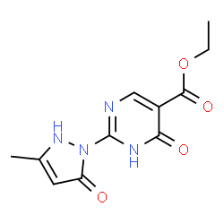 ChemSpider 2D Image | 2-(5-methyl-3-oxo-1H-pyrazol-2-yl)-6-oxo-1H-pyrimidine-5-carboxylic acid ethyl ester | C11H12N4O4
