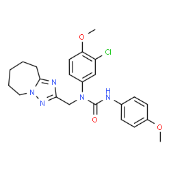 ChemSpider 2D Image | 1-(3-Chloro-4-methoxyphenyl)-3-(4-methoxyphenyl)-1-(6,7,8,9-tetrahydro-5H-[1,2,4]triazolo[1,5-a]azepin-2-ylmethyl)urea | C23H26ClN5O3