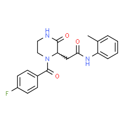 ChemSpider 2D Image | 2-[1-(4-Fluorobenzoyl)-3-oxo-2-piperazinyl]-N-(2-methylphenyl)acetamide | C20H20FN3O3