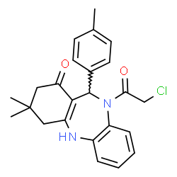 ChemSpider 2D Image | 10-(Chloroacetyl)-3,3-dimethyl-11-(4-methylphenyl)-2,3,4,5,10,11-hexahydro-1H-dibenzo[b,e][1,4]diazepin-1-one | C24H25ClN2O2