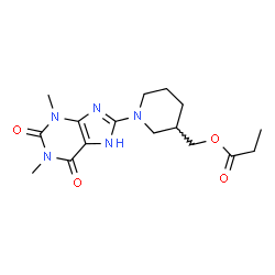 ChemSpider 2D Image | [1-(1,3-Dimethyl-2,6-dioxo-2,3,6,7-tetrahydro-1H-purin-8-yl)-3-piperidinyl]methyl propionate | C16H23N5O4