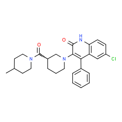 ChemSpider 2D Image | 6-Chloro-3-{3-[(4-methyl-1-piperidinyl)carbonyl]-1-piperidinyl}-4-phenyl-2(1H)-quinolinone | C27H30ClN3O2
