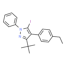ChemSpider 2D Image | 4-(4-Ethylphenyl)-5-iodo-3-(2-methyl-2-propanyl)-1-phenyl-1H-pyrazole | C21H23IN2