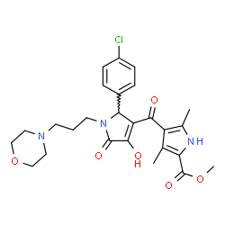 ChemSpider 2D Image | Methyl 4-({2-(4-chlorophenyl)-4-hydroxy-1-[3-(4-morpholinyl)propyl]-5-oxo-2,5-dihydro-1H-pyrrol-3-yl}carbonyl)-3,5-dimethyl-1H-pyrrole-2-carboxylate | C26H30ClN3O6