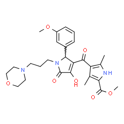 ChemSpider 2D Image | Methyl 4-({4-hydroxy-2-(3-methoxyphenyl)-1-[3-(4-morpholinyl)propyl]-5-oxo-2,5-dihydro-1H-pyrrol-3-yl}carbonyl)-3,5-dimethyl-1H-pyrrole-2-carboxylate | C27H33N3O7