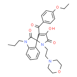 ChemSpider 2D Image | 3'-(4-Ethoxybenzoyl)-4'-hydroxy-1'-[2-(4-morpholinyl)ethyl]-1-propylspiro[indole-3,2'-pyrrole]-2,5'(1H,1'H)-dione | C29H33N3O6