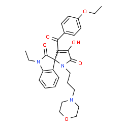 ChemSpider 2D Image | 3'-(4-Ethoxybenzoyl)-1-ethyl-4'-hydroxy-1'-[3-(4-morpholinyl)propyl]spiro[indole-3,2'-pyrrole]-2,5'(1H,1'H)-dione | C29H33N3O6