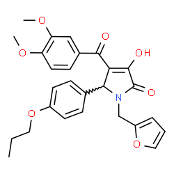 ChemSpider 2D Image | 4-(3,4-Dimethoxybenzoyl)-1-(2-furylmethyl)-3-hydroxy-5-(4-propoxyphenyl)-1,5-dihydro-2H-pyrrol-2-one | C27H27NO7