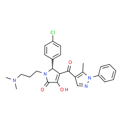 ChemSpider 2D Image | 5-(4-Chlorophenyl)-1-[3-(dimethylamino)propyl]-3-hydroxy-4-[(5-methyl-1-phenyl-1H-pyrazol-4-yl)carbonyl]-1,5-dihydro-2H-pyrrol-2-one | C26H27ClN4O3