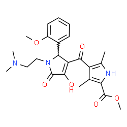ChemSpider 2D Image | Methyl 4-({1-[2-(dimethylamino)ethyl]-4-hydroxy-2-(2-methoxyphenyl)-5-oxo-2,5-dihydro-1H-pyrrol-3-yl}carbonyl)-3,5-dimethyl-1H-pyrrole-2-carboxylate | C24H29N3O6