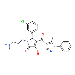ChemSpider 2D Image | 5-(3-Chlorophenyl)-1-[3-(dimethylamino)propyl]-3-hydroxy-4-[(5-methyl-1-phenyl-1H-pyrazol-4-yl)carbonyl]-1,5-dihydro-2H-pyrrol-2-one | C26H27ClN4O3