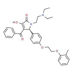 ChemSpider 2D Image | 4-Benzoyl-1-[2-(diethylamino)ethyl]-3-hydroxy-5-{4-[2-(2-methylphenoxy)ethoxy]phenyl}-1,5-dihydro-2H-pyrrol-2-one | C32H36N2O5