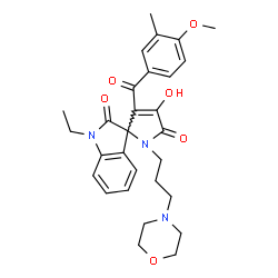 ChemSpider 2D Image | 1-Ethyl-4'-hydroxy-3'-(4-methoxy-3-methylbenzoyl)-1'-[3-(4-morpholinyl)propyl]spiro[indole-3,2'-pyrrole]-2,5'(1H,1'H)-dione | C29H33N3O6