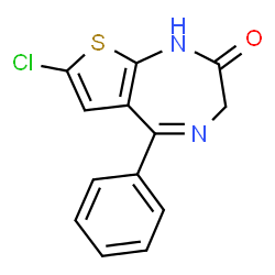 ChemSpider 2D Image | 7-Chloro-5-phenyl-1,3-dihydro-2H-thieno[2,3-e][1,4]diazepin-2-one | C13H9ClN2OS