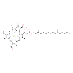 ChemSpider 2D Image | Magnesium (3R,4R,13S,14S,21S)-9-acetyl-14-ethyl-21-(methoxycarbonyl)-4,8,13,18-tetramethyl-20-oxo-3-(3-oxo-3-{[(2E)-3,7,11,15-tetramethyl-2-hexadecen-1-yl]oxy}propyl)-23,25-didehydro-13,14-dihydrophor
bine-23,25-diide | C55H74MgN4O6