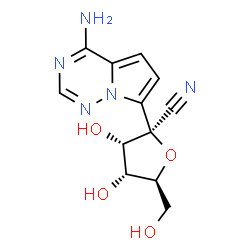 ChemSpider 2D Image | (2S,3S,4R,5S)-2-(4-Aminopyrrolo[2,1-f][1,2,4]triazin-7-yl)-3,4-dihydroxy-5-(hydroxymethyl)tetrahydro-2-furancarbonitrile (non-preferred name) | C12H13N5O4