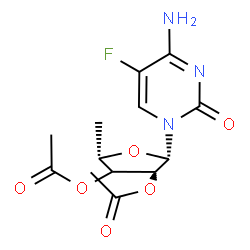 ChemSpider 2D Image | 4-Amino-1-[(3xi)-2,3-di-O-acetyl-5-deoxy-beta-L-threo-pentofuranosyl]-5-fluoro-2(1H)-pyrimidinone | C13H16FN3O6