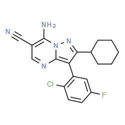ChemSpider 2D Image | 7-Amino-3-(2-chloro-5-fluorophenyl)-2-cyclohexylpyrazolo[1,5-a]pyrimidine-6-carbonitrile | C19H17ClFN5