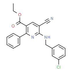 ChemSpider 2D Image | Ethyl 6-[(3-chlorobenzyl)amino]-5-cyano-2-phenylnicotinate | C22H18ClN3O2