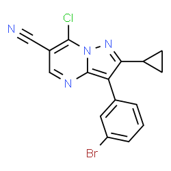 ChemSpider 2D Image | 3-(3-Bromophenyl)-7-chloro-2-cyclopropylpyrazolo[1,5-a]pyrimidine-6-carbonitrile | C16H10BrClN4